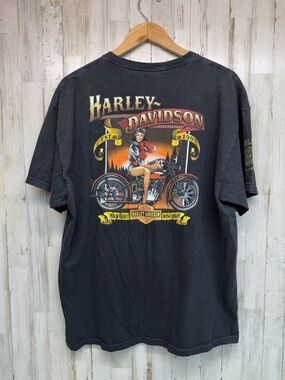Harley Davidson XL Pinup  Biker Tee Double Sided Graphic Milwaukee Wisconsin